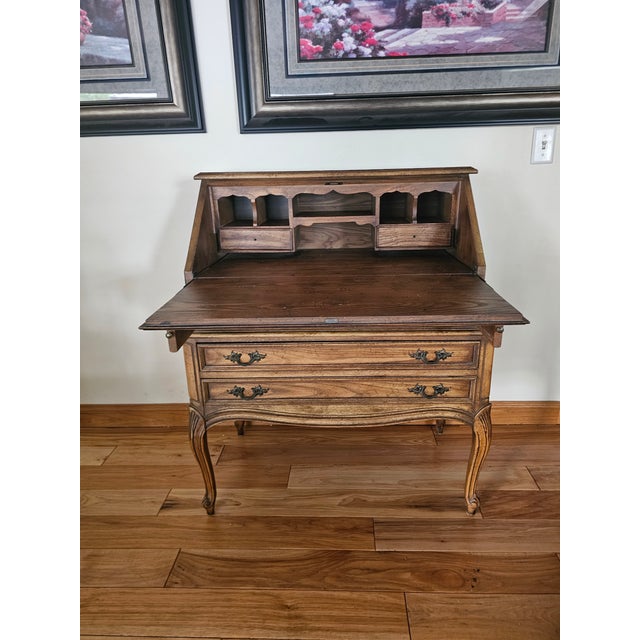 Wood Vintage Mid-Century Dixie Furniture Co. DuBarry French Provincial Oak Shane-Front Secretary Desk For Sale - Image 7 of 12