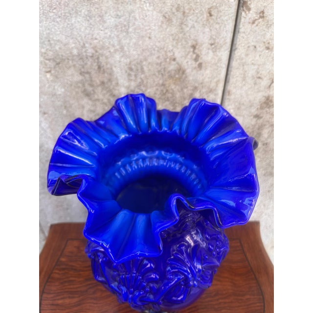 Vintage Opaline Deep Blue Vase, 1950 For Sale - Image 3 of 5