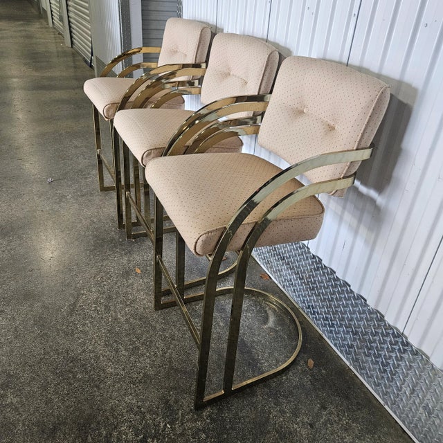 1970s Design Institute America Brass Plated Bar Stools- Set of 3 For Sale - Image 12 of 12