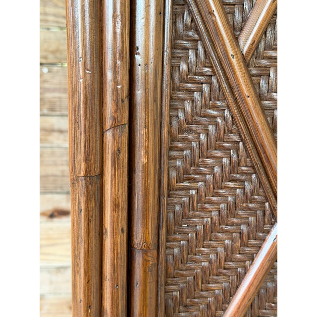 Vintage British Colonial Pagoda Rattan Fretwork Diamond Weave Armoire For Sale - Image 11 of 12