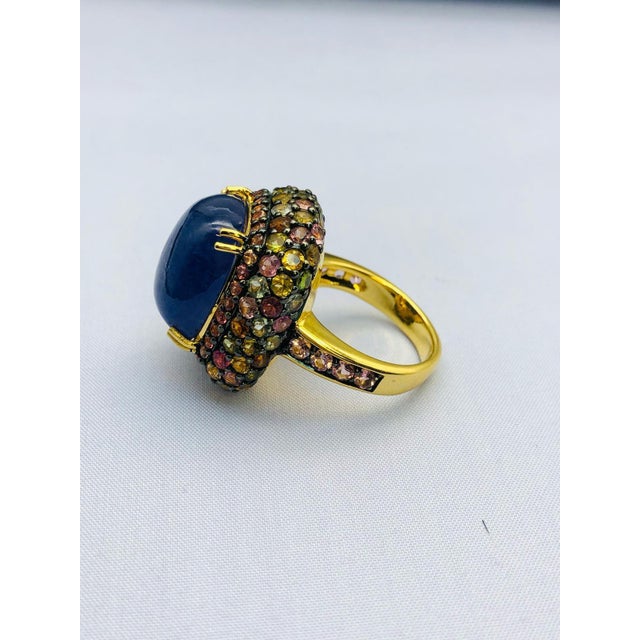 Bochic "Orient" Vintage Fancy Sapphire & Tanzanite Ring Set 18K Gold & Silver For Sale - Image 13 of 18