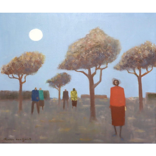 Mid-Century Modern 'Under the Pale Blue Sky' Vintage Figurative Landscape Oil Painting by Swedish Artist Fabian Lundqvist (1913-1989), Framed For Sale - Image 9 of 13