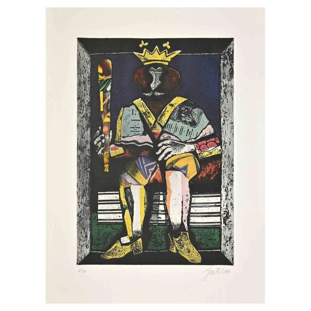 Franco Gentilini, King of Wands, Etching, 1970s For Sale