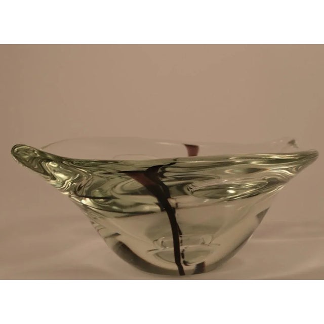 Great quality Murano Art Glass bowl, attributed to Seguso. Perfect condition, heavy clear body with purple stripe....