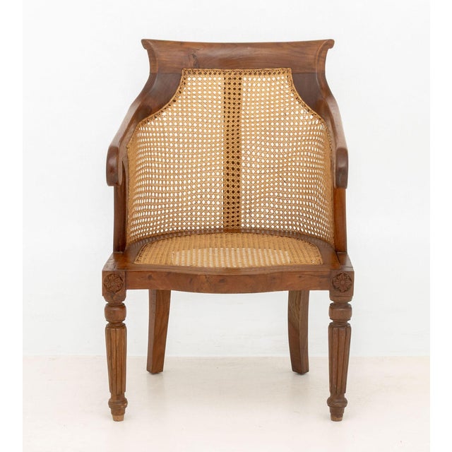 Wood French Empire Style Cane Paneled Walnut Bergere For Sale - Image 7 of 9