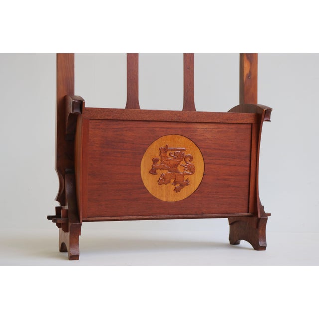 Wood Antique Dutch Amsterdam School Magazine Rack, 1920s For Sale - Image 7 of 12