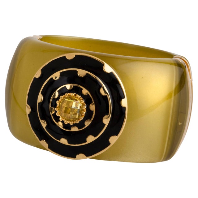 Miriam Salat Translucent and Frosted Vintage Golden Resin Cuff With Topaz For Sale - Image 18 of 18