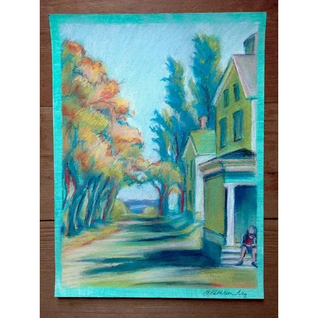 Framed Impressionist Original Pastel Painting of Colorful Plein Air Landscape, "Autumn Avenue" For Sale - Image 4 of 6