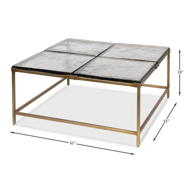 Modern Square Cocktail Table in Aged Brass and Cast Glass For Sale - Image 12 of 12