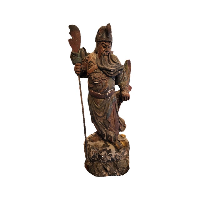 Fine Antique Chinese Carved Polychrome Wood Figure of Guan Yu – Qing Dynasty Description: An exceptional and highly...