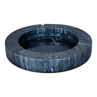 Vintage Large Round Black Marble Ashtray Catchall For Sale