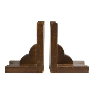 Pair of Mid-20th Century Modern Leather-Covered Wood Bookends by the Luxury Brand Hermès Paris, France For Sale