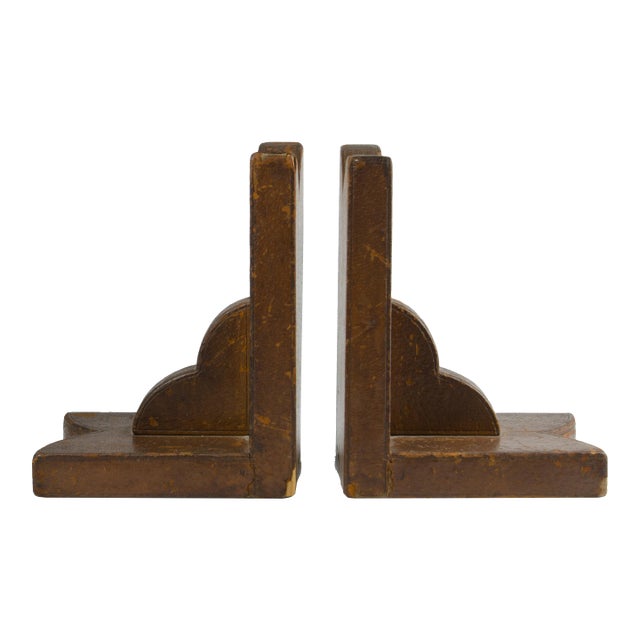 Pair of Mid-20th Century Modern Leather-Covered Wood Bookends by the Luxury Brand Hermès Paris, France For Sale