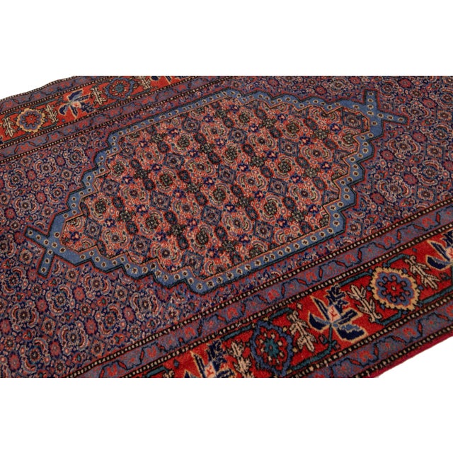 1960s Medallion Motif Persian Mahal Wool Rug in Red and Blue For Sale - Image 5 of 9