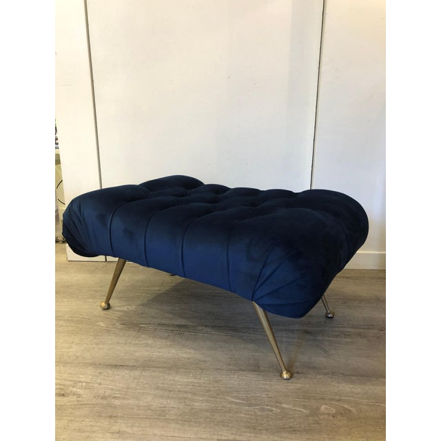 Mid-Century Italian Blue Velvet Brass Legs Footstools, 1950s For Sale - Image 11 of 18