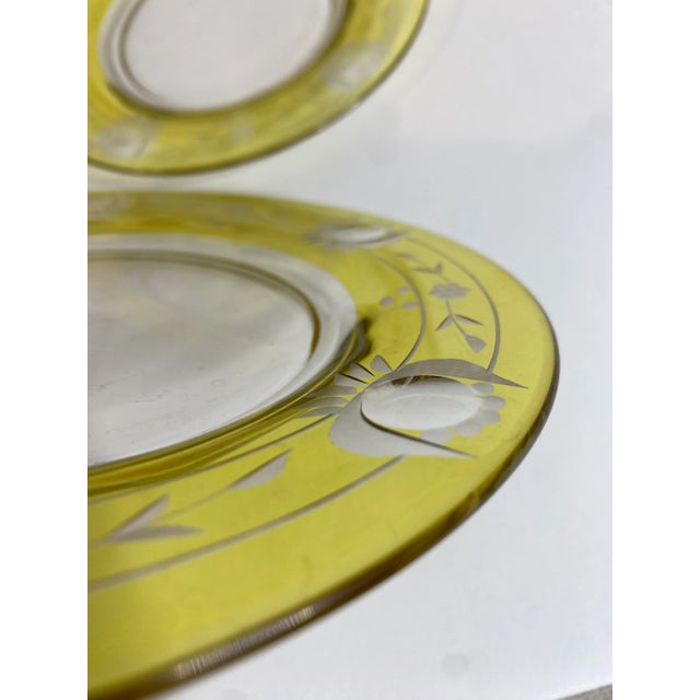 Early 20th Century Set of 6 Yellow Over Clear Bohemian Glass Plates For Sale - Image 5 of 6