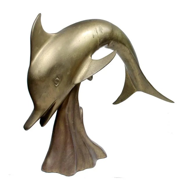 1960s Large Mid Century Brass Dolphin Sculpture For Sale - Image 5 of 6