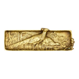 Antique Gilt Bronze Pen Tray With Pheasant Game Birds For Sale