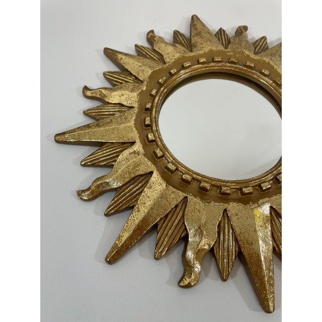 1960s Vintage Mid Century Modern Gilded 12.5" Sunburst Wall Accent Mirror For Sale - Image 5 of 17