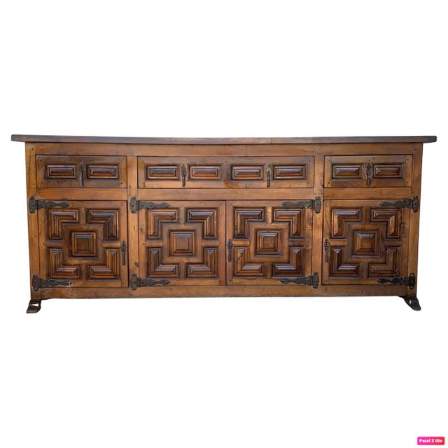 Late 19th Century Catalan Spanish Baroque Carved Oak Tuscan Credenza For Sale - Image 12 of 12