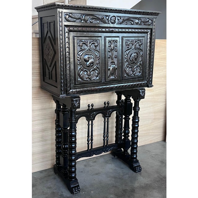 20th Century Spanish Baroque Style Cabinet on Stand, Bargueno or Varqueno For Sale - Image 17 of 18