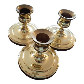 1980s Baldwin Solid Brass Candlestick Holders - Set of 3 For Sale