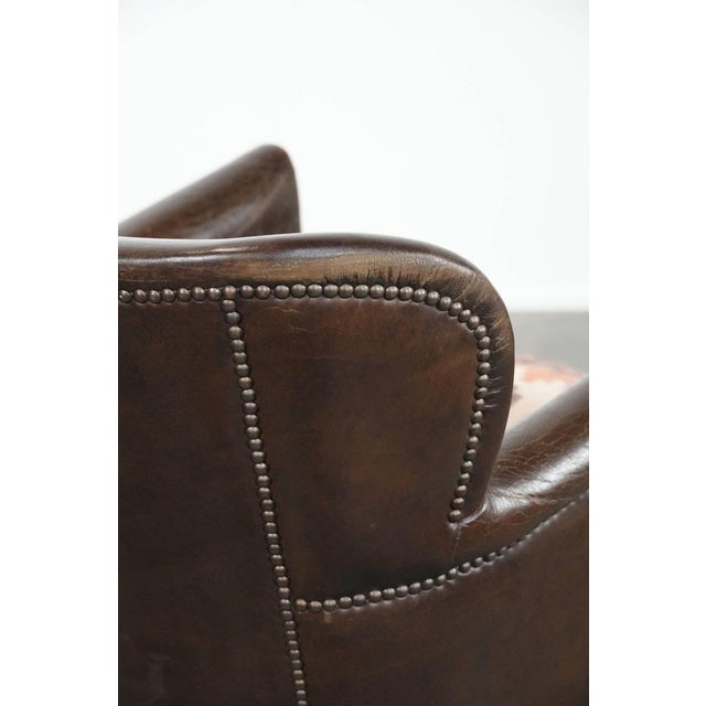 Dark Brown Armchair in Cowhide with a Reversible Kelim Seat Cushion For Sale - Image 14 of 17