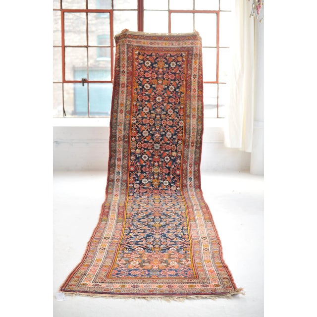 Size: 4 x 15.5 Age: Antique C. 1940's Pile: Medium/Low About: THE MOST COLORFUL RUNNER ON ONLINE. There is no rug that...