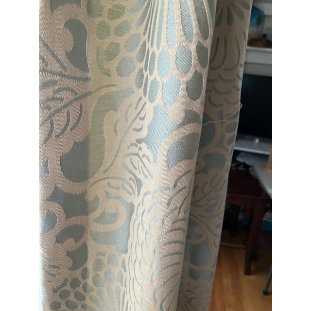 Almond Tone on Tone Bluish and Beige Moire Drapes- Set of 2 Panels For Sale - Image 8 of 10