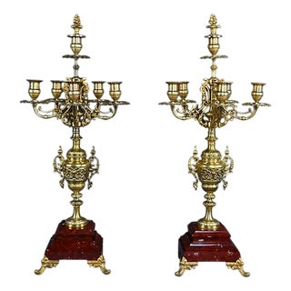 Renaissance Style Bronze Candelabras, 1920, Set of 2 For Sale