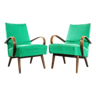 Armchair in Green Geometric Jacquard Upholstery by Jaroslav Šmídek, 1950s For Sale