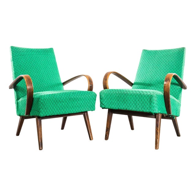 Armchair in Green Geometric Jacquard Upholstery by Jaroslav Šmídek, 1950s For Sale