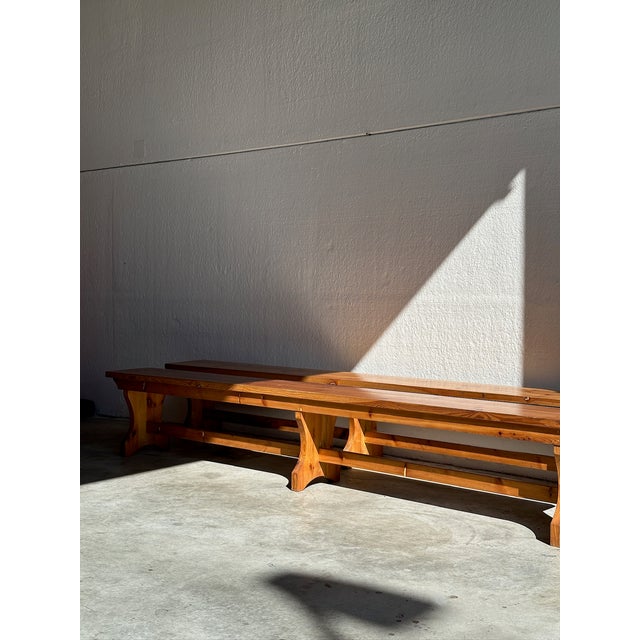 Vintage Wooden Benches, 1970s, Set of 2 For Sale - Image 11 of 15