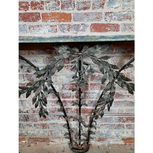 Stone 19th Century Art Nouveau Marble Top Bronze Console W/Leaves Motif For Sale - Image 7 of 8