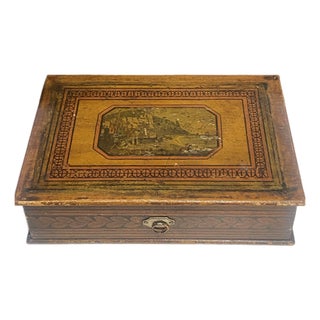 Petite Early 19th Century European Hand Painted Wooden Jewelry and Correspondence Box For Sale