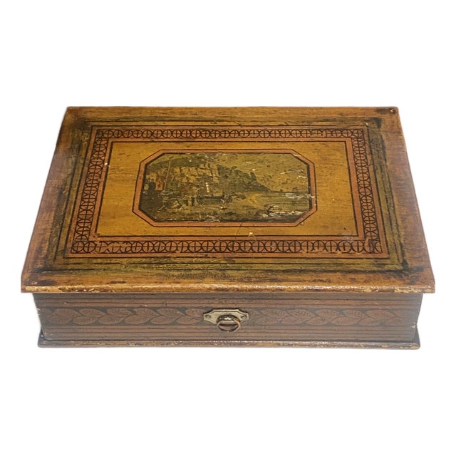 Petite Early 19th Century European Hand Painted Wooden Jewelry and Correspondence Box For Sale