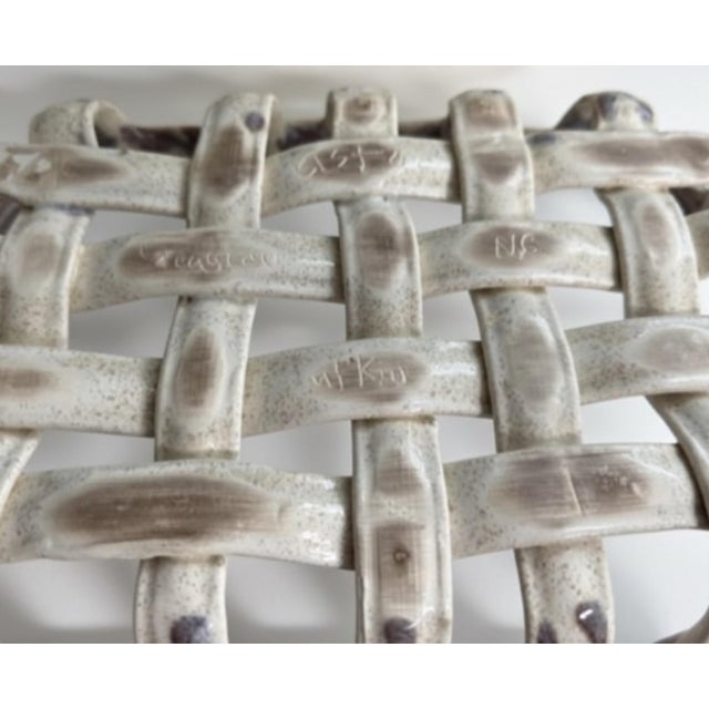 Farmhouse Signed Lufkin Pottery Seagrove Nc Woven Stoneware Basket Tray For Sale - Image 3 of 5