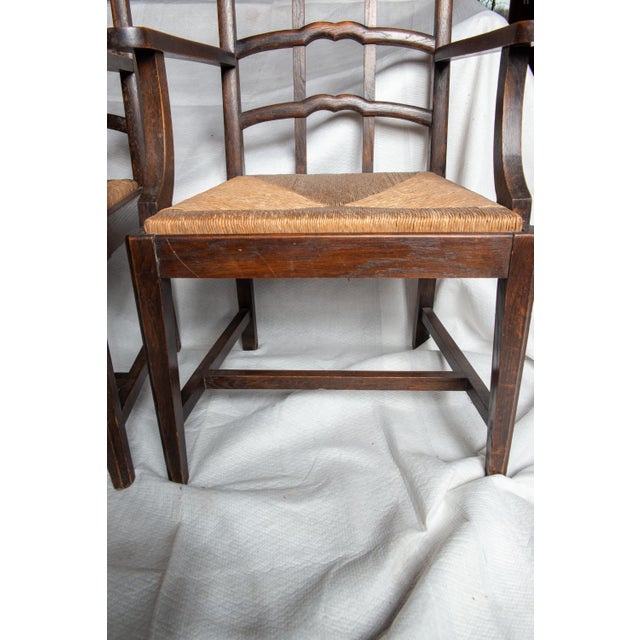 Brown Pair Dutch Rush Seat Wood Arm Chairs For Sale - Image 8 of 12