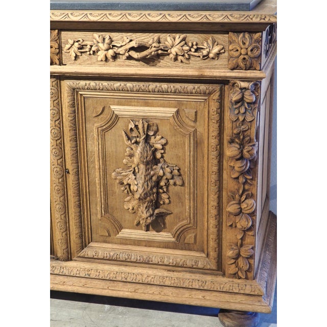French Country 19th Century Bleached French Oak Hunt Buffet With Black Granite Top, Circa 1880 For Sale - Image 3 of 18