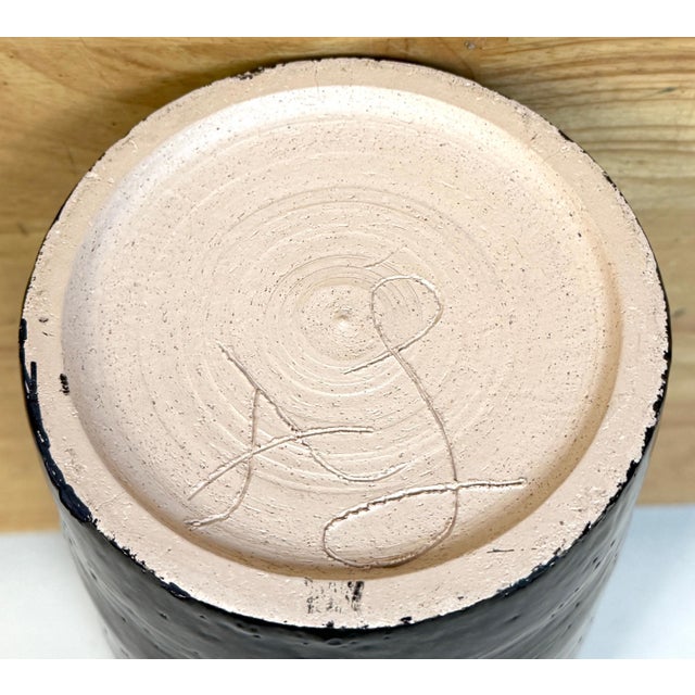 Large Monochrome Black Glazed Studio Pottery Vase with Pierced Openings, Signed For Sale - Image 10 of 11