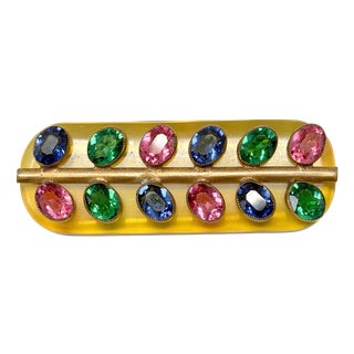 Art Deco Apple Juice Bakelite and Multi-Coloured Glass Brooch, 1930s For Sale