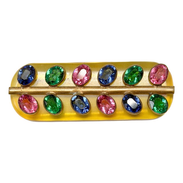 Art Deco Apple Juice Bakelite and Multi-Coloured Glass Brooch, 1930s For Sale