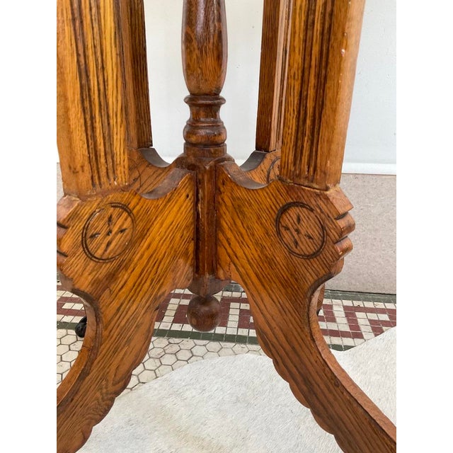 Antique Victorian Carved Quarter Sawn Oak Parlor Table on Casters, Eastlake Style For Sale - Image 16 of 18