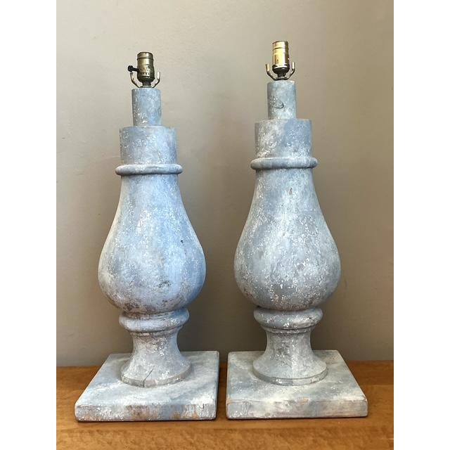 Mid 20th Century Vintage Monumental Faux Finished Balustrade Lamps - A Pair For Sale - Image 5 of 12