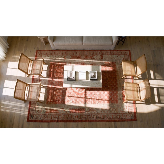 1900s Orange Birds Medallion Antique Chinese Bao Tou Rug 4'4" X 7'2" Knotted Wool Carpet For Sale - Image 12 of 12