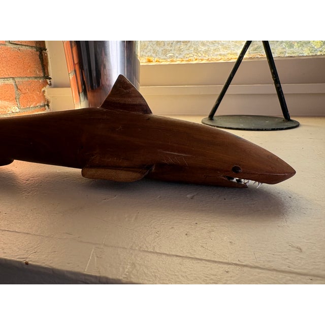 Vintage Hand-Carved Wood Shark Folk Art Sculpture For Sale - Image 4 of 16