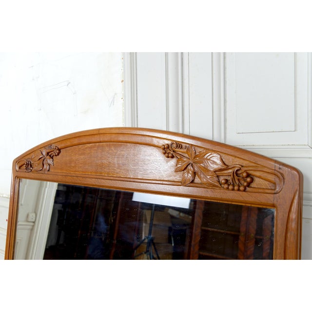 Carved Oak Mirror on the Theme of the Vine attributed to Gauthier-Poinsignon, France, 1910s For Sale - Image 4 of 12