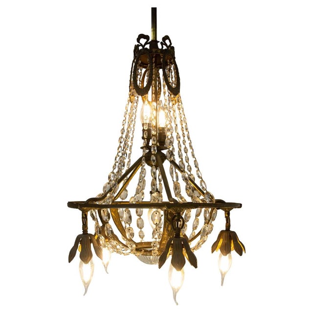 French Brass Chandelier with Crystal Drops, 1900s For Sale - Image 18 of 18