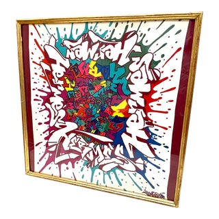 Hermes Graffiti Scarf Framed in Gold Leaf Frame For Sale