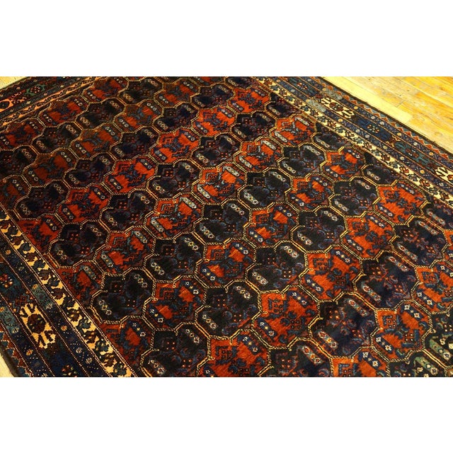 1920s Blue Navy Geometric Antique Persian Malayer Rug 4'11" X 6'10" Handknotted Wool Carpet For Sale - Image 4 of 5